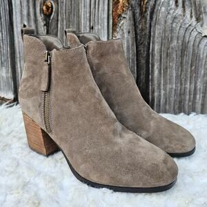 Suede Ankle Boot Tan Leather Blondo Waterproof Siena Bootie Size 8.5 Zip Heeled